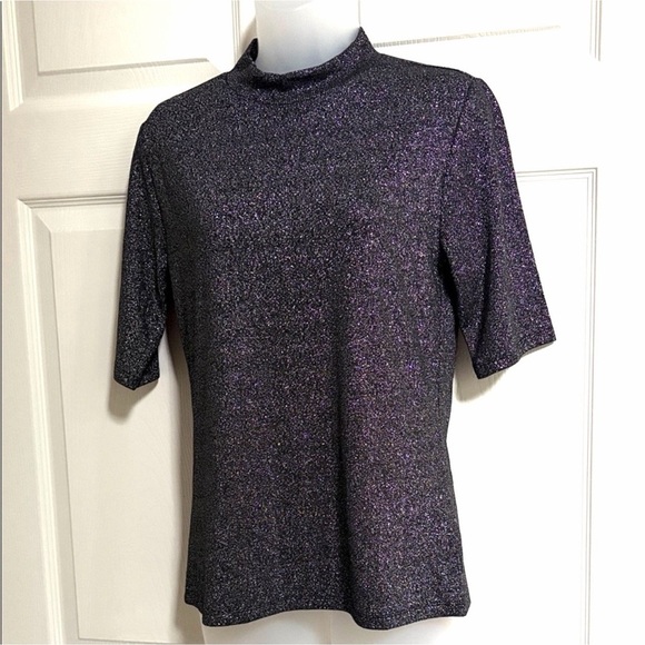 Skinnygirl Tops - Skinnygirl Top Knit Metalic Mock Neck Short Sleeve Black Silver size Medium